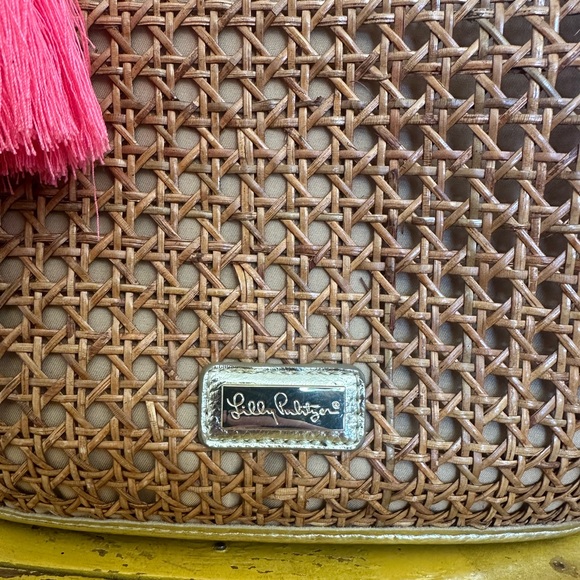 Lilly Pulitzer Grotto Cane Wicker Tote Purse Woven Natural Beach - Picture 4 of 12